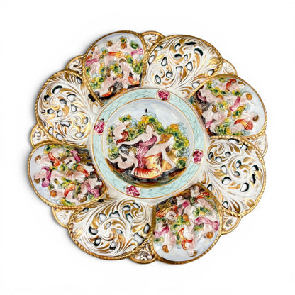Capodimonte pierced porcelain dish, mythological scenes