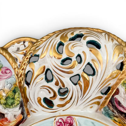 Capodimonte pierced porcelain dish, mythological scenes