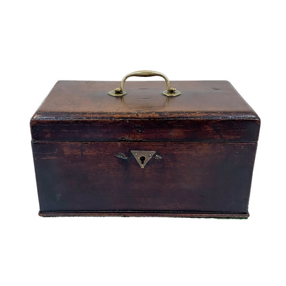 1750’s George II mahogany tea caddy / wooden jewellery box with swan neck handle