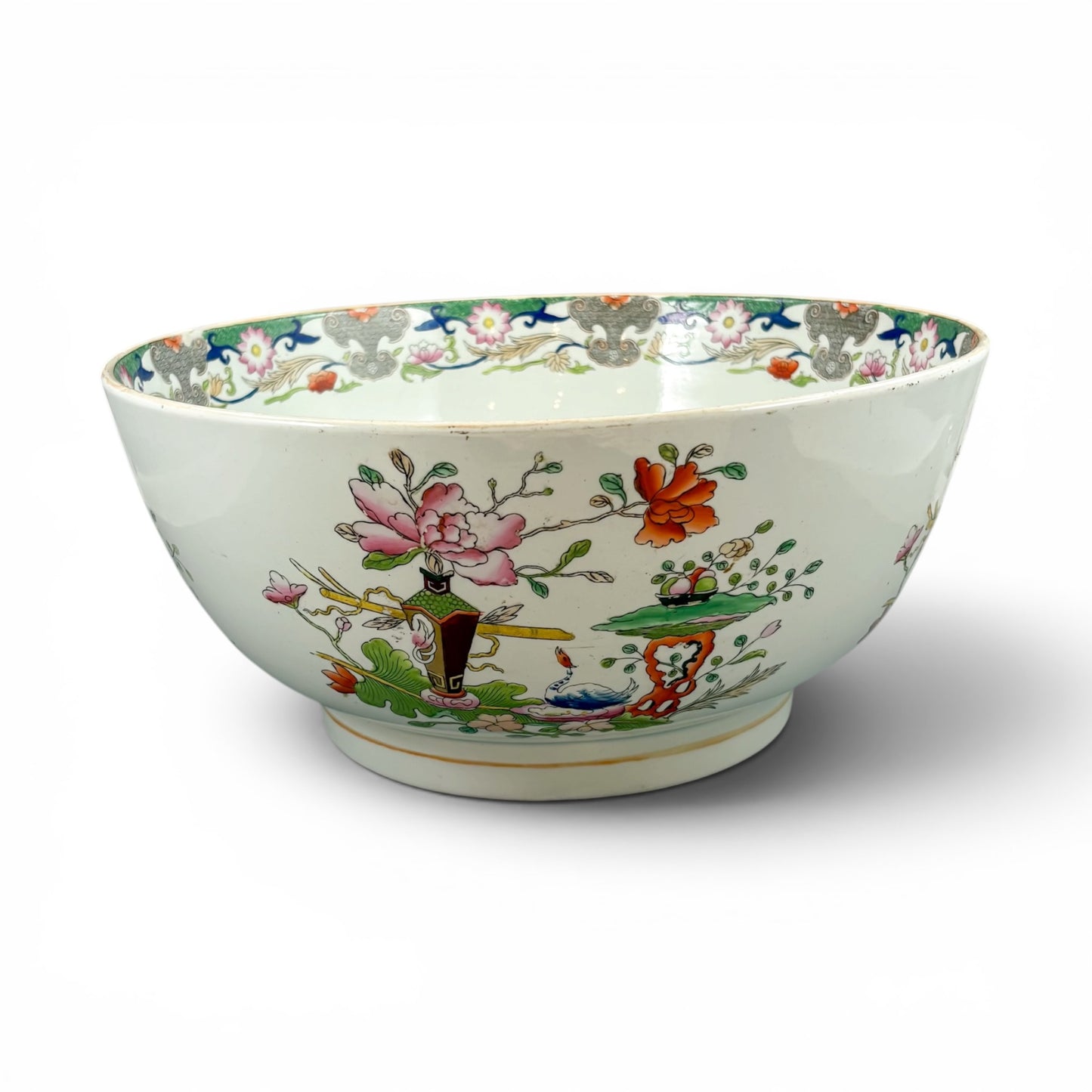 Masons ironstone punch bowl, circa 1815-1840, Grasshopper