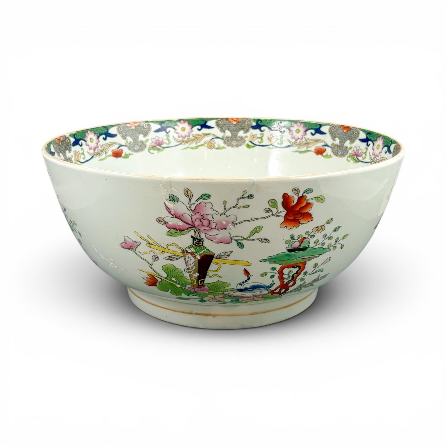 Masons ironstone punch bowl, circa 1815-1840, Grasshopper