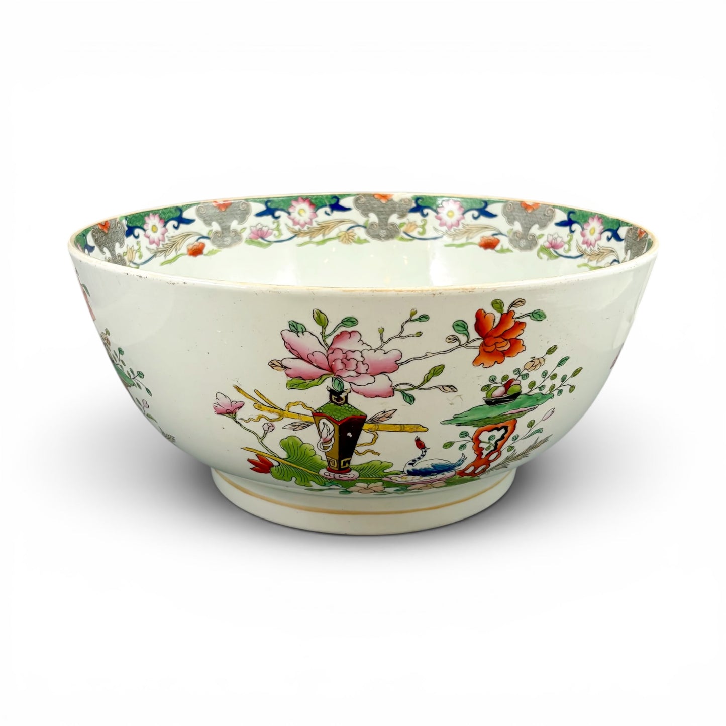 Masons ironstone punch bowl, circa 1815-1840, Grasshopper