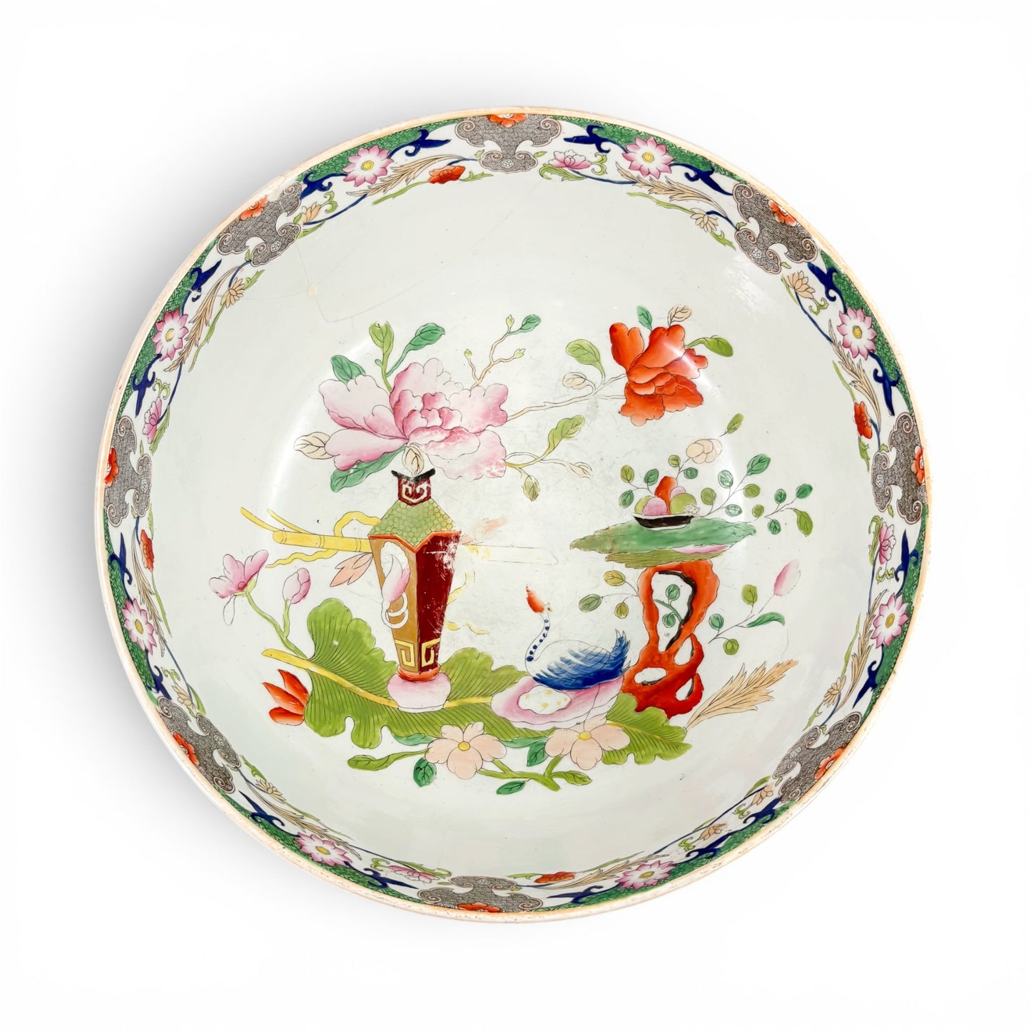 Masons ironstone punch bowl, circa 1815-1840, Grasshopper