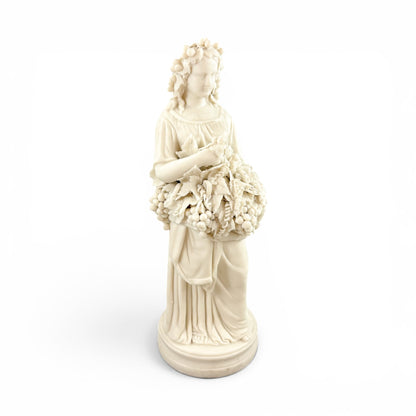 Large Victorian Parian ware Bacchante figure with basket of grapes, c.1860