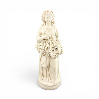 Large Victorian Parian ware Bacchante figure with basket of grapes, c.1860