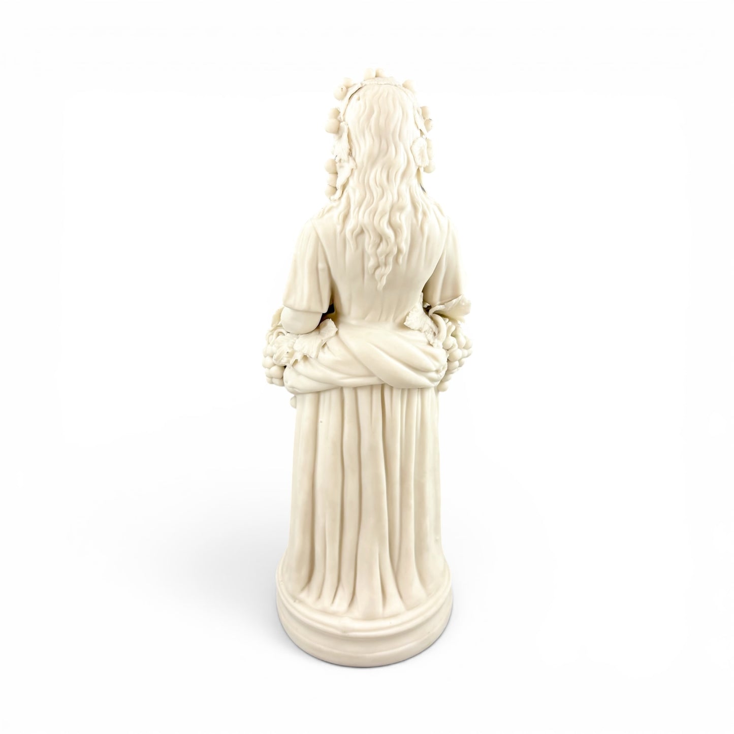 Large Victorian Parian ware Bacchante figure with basket of grapes, c.1860