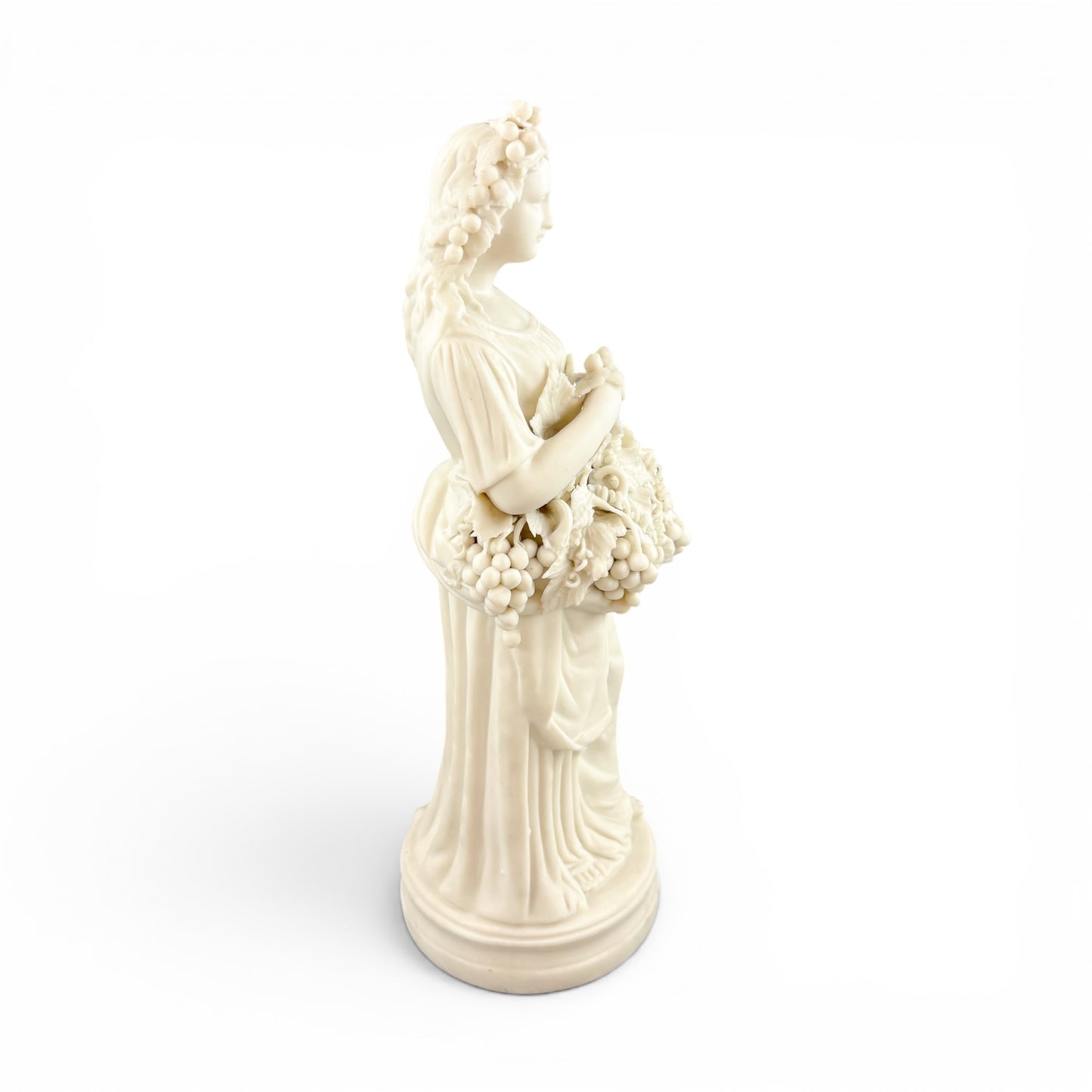 Large Victorian Parian ware Bacchante figure with basket of grapes, c.1860