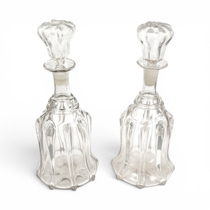 Pair of Victorian pillar-moulded bell decanters with stoppers