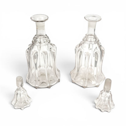 Pair of Victorian pillar-moulded bell decanters with stoppers