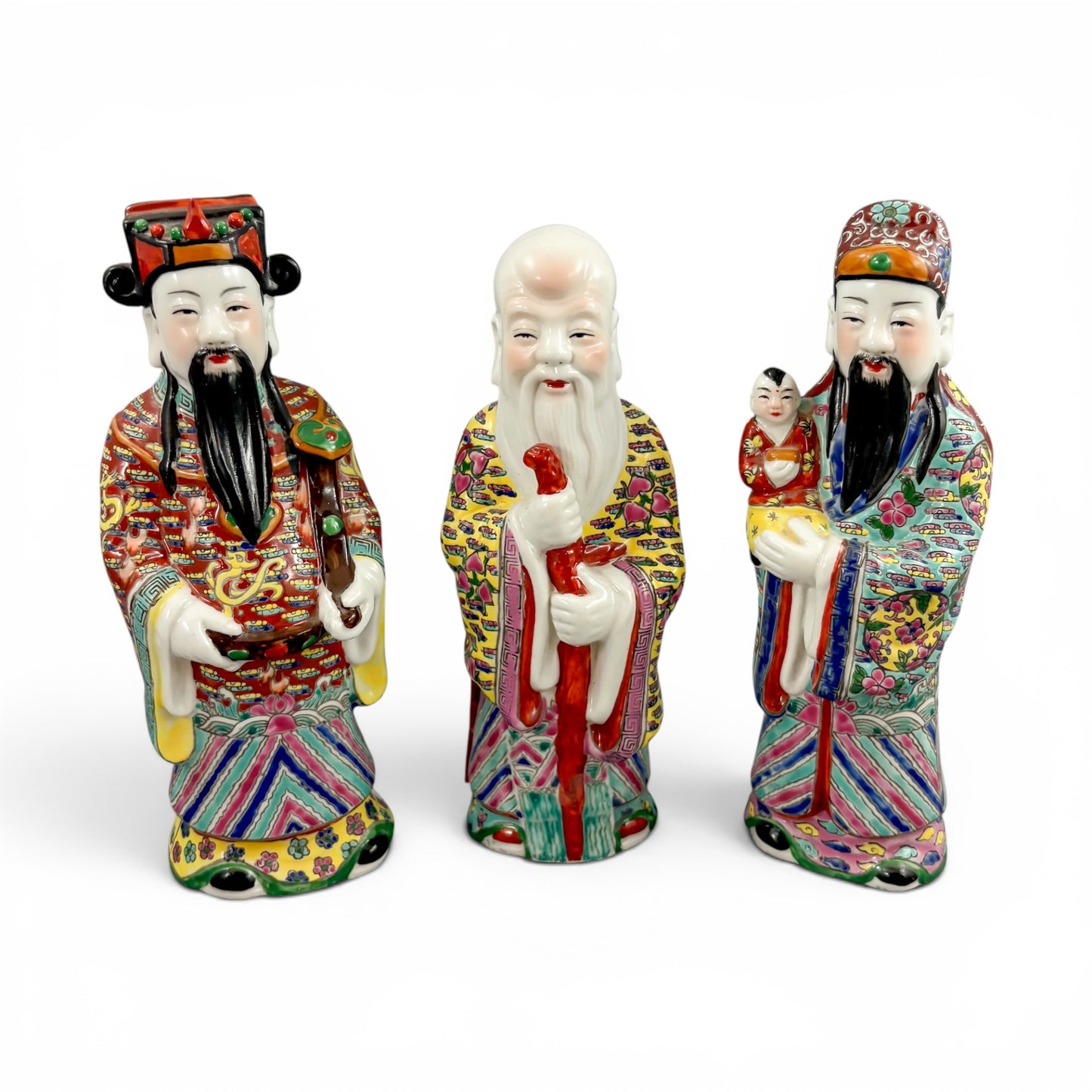 Chinese famille rose porcelain Fu Lu Shou figures, set of three