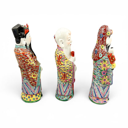 Chinese famille rose porcelain Fu Lu Shou figures, set of three