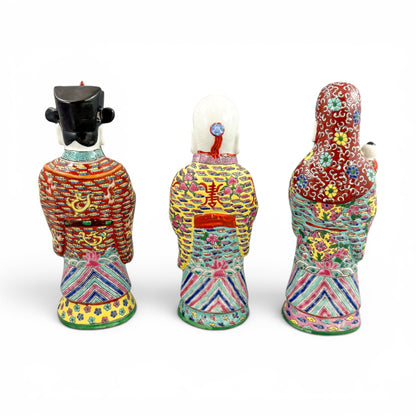 Chinese famille rose porcelain Fu Lu Shou figures, set of three