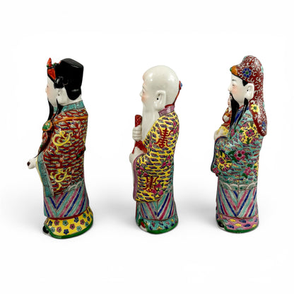 Chinese famille rose porcelain Fu Lu Shou figures, set of three