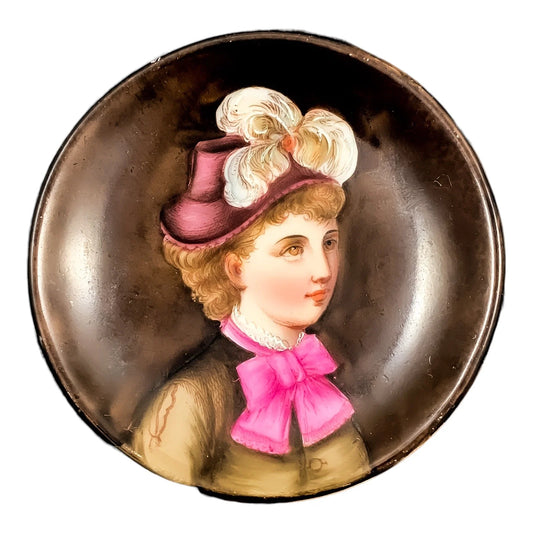 19th Century Biedermeier German KPM miniature porcelain bowl / trinket dish with portrait of lady