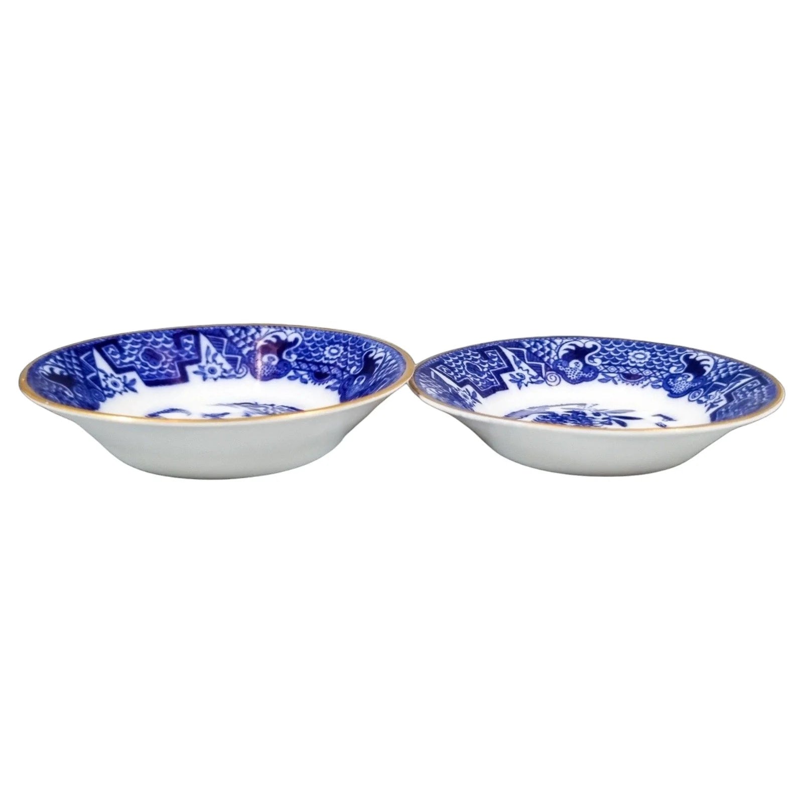 1917 Royal Worcester Chinoiserie Blue Willow porcelain 14 piece coffee service for 6 persons with tazza, cups, saucers and coffeepot
