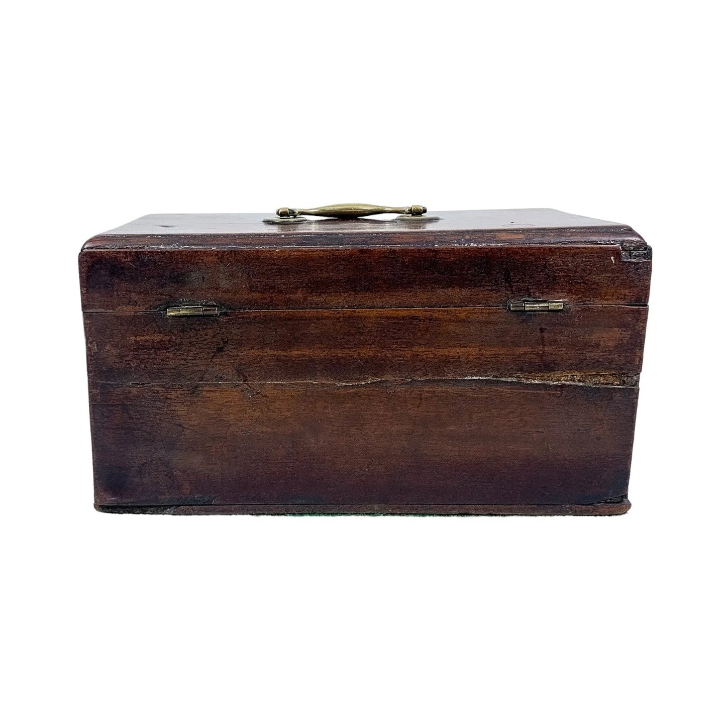 1750’s George II mahogany tea caddy / wooden jewellery box with swan neck handle