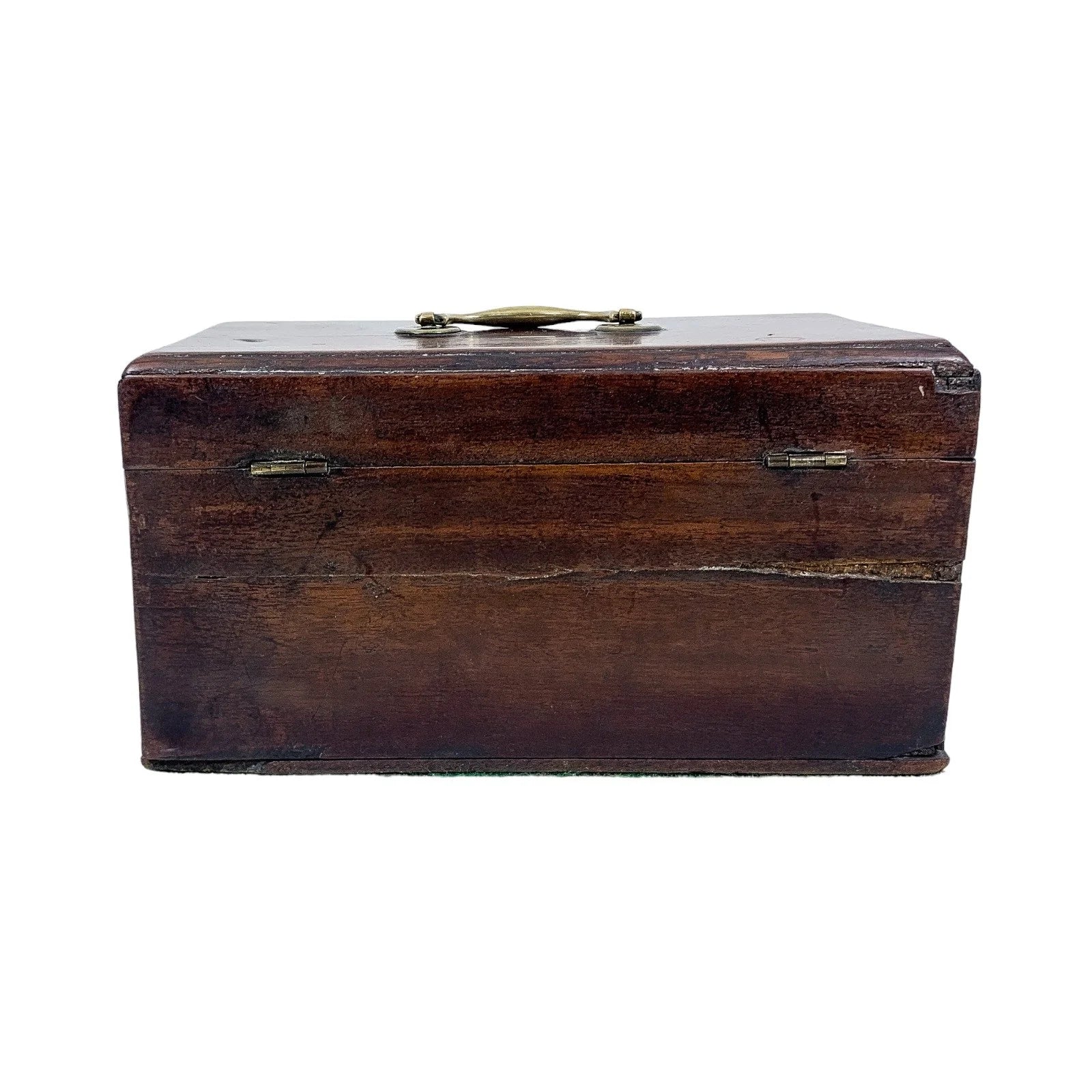 1750’s George II mahogany tea caddy / wooden jewellery box with swan neck handle