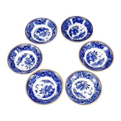 1917 Royal Worcester Chinoiserie Blue Willow porcelain 14 piece coffee service for 6 persons with tazza, cups, saucers and coffeepot