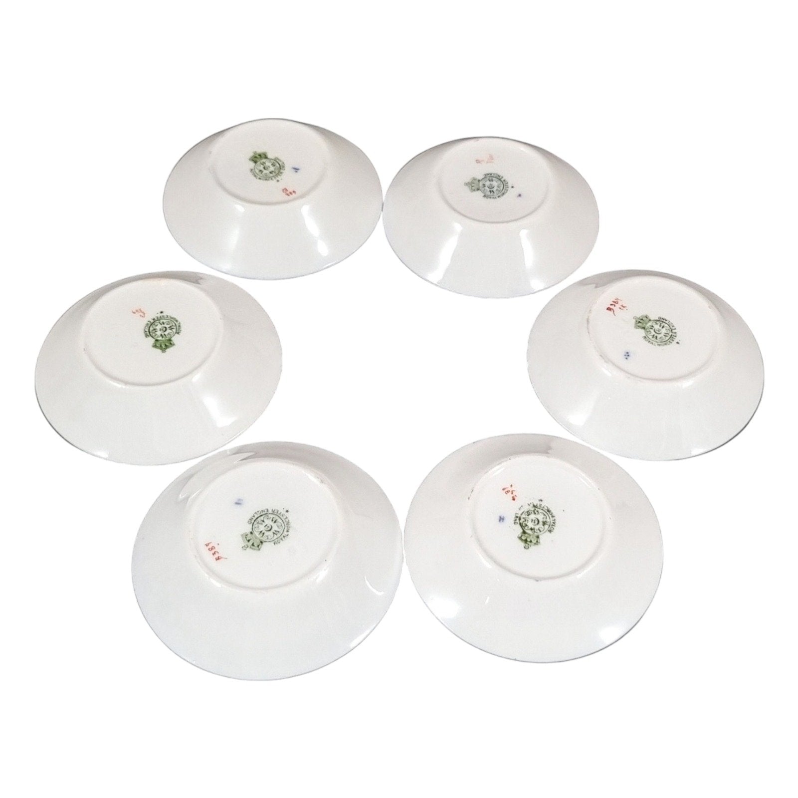1917 Royal Worcester Chinoiserie Blue Willow porcelain 14 piece coffee service for 6 persons with tazza, cups, saucers and coffeepot
