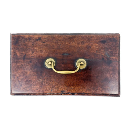 1750’s George II mahogany tea caddy / wooden jewellery box with swan neck handle
