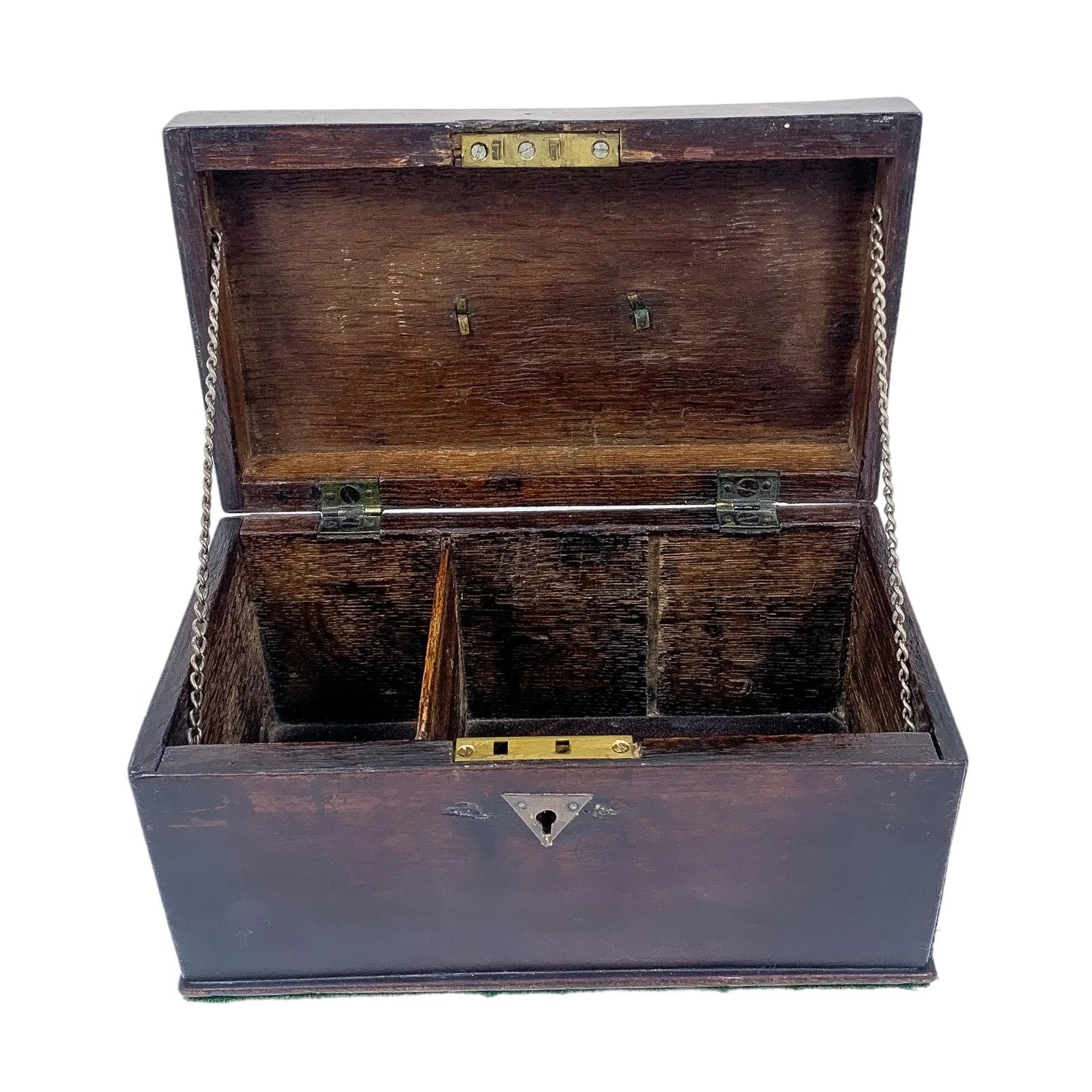 1750’s George II mahogany tea caddy / wooden jewellery box with swan neck handle