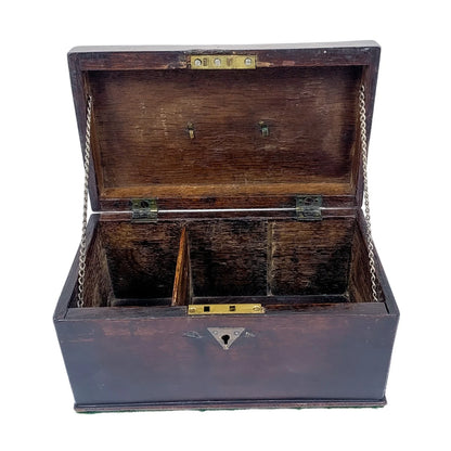 1750’s George II mahogany tea caddy / wooden jewellery box with swan neck handle