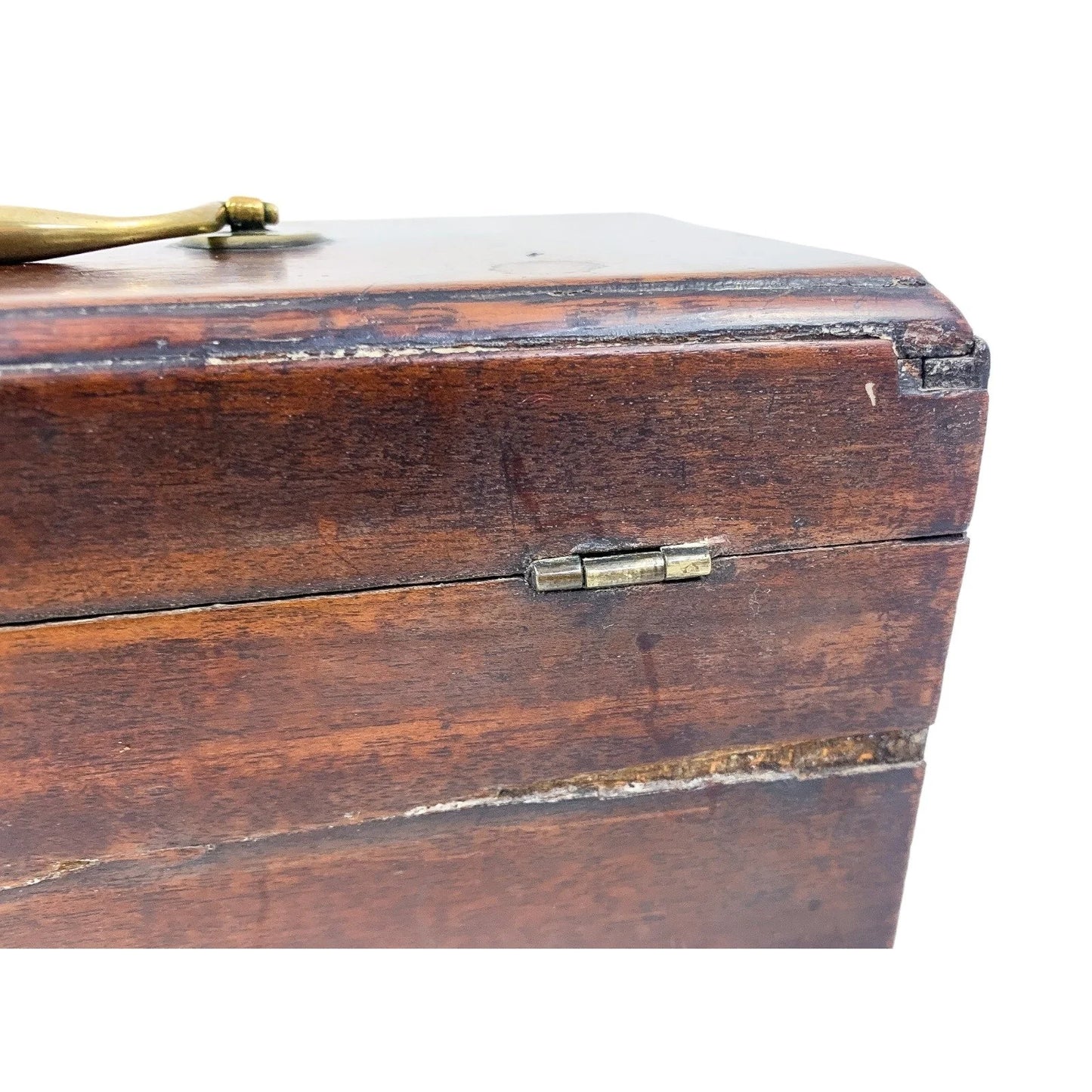 1750’s George II mahogany tea caddy / wooden jewellery box with swan neck handle