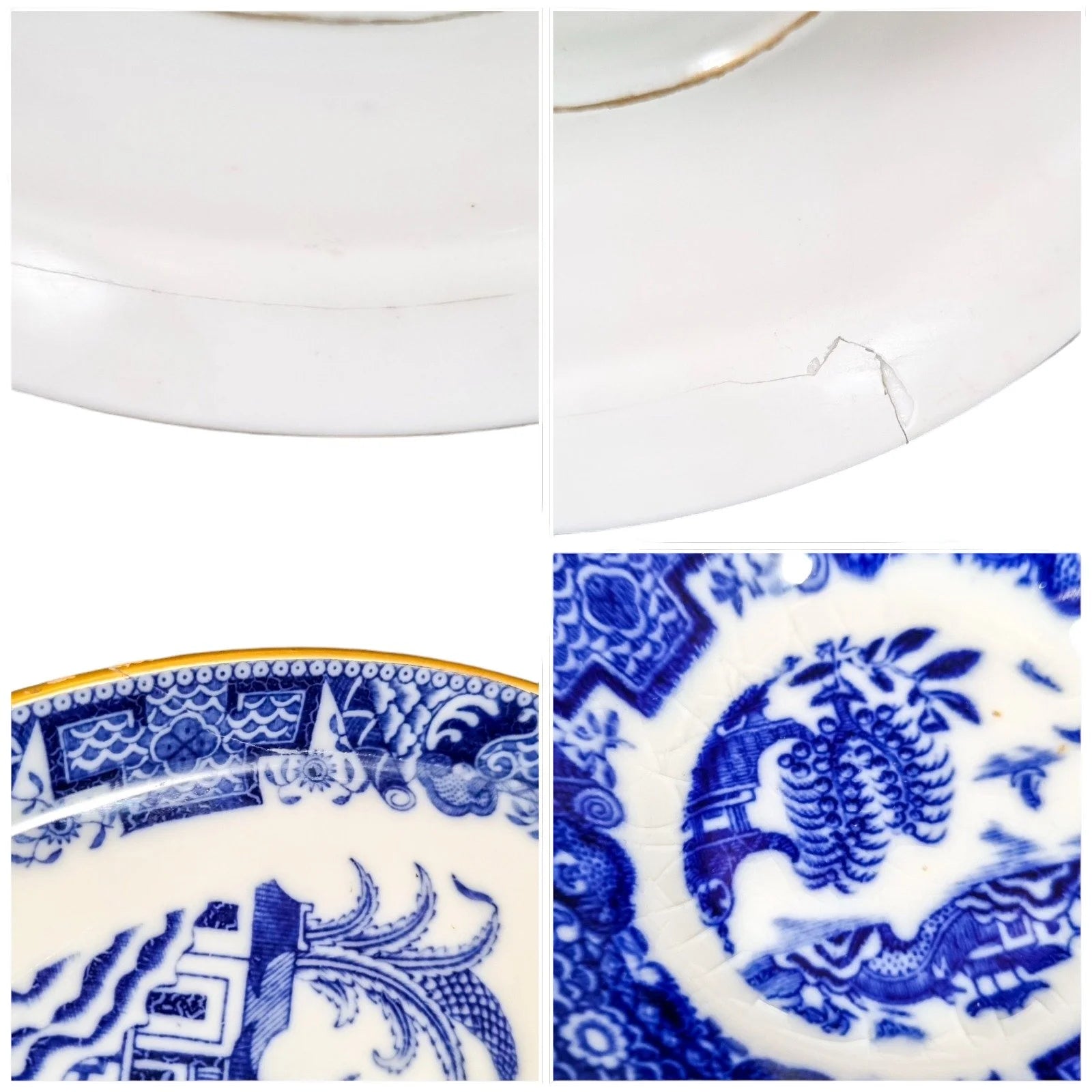 1917 Royal Worcester Chinoiserie Blue Willow porcelain 14 piece coffee service for 6 persons with tazza, cups, saucers and coffeepot