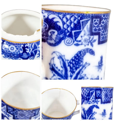 1917 Royal Worcester Chinoiserie Blue Willow porcelain 14 piece coffee service for 6 persons with tazza, cups, saucers and coffeepot