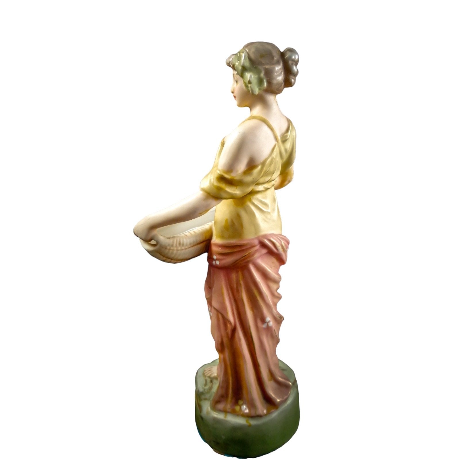 Antique Royal Dux figurine of young woman with papyrus basket, model 2077, circa 1900