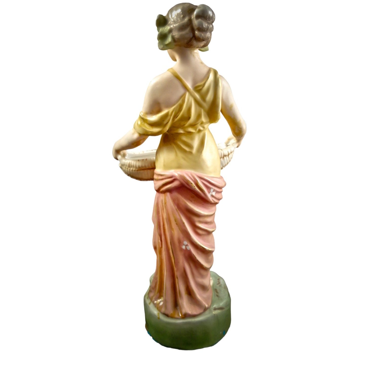 Antique Royal Dux figurine of young woman with papyrus basket, model 2077, circa 1900