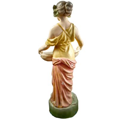 Antique Royal Dux figurine of young woman with papyrus basket, model 2077, circa 1900