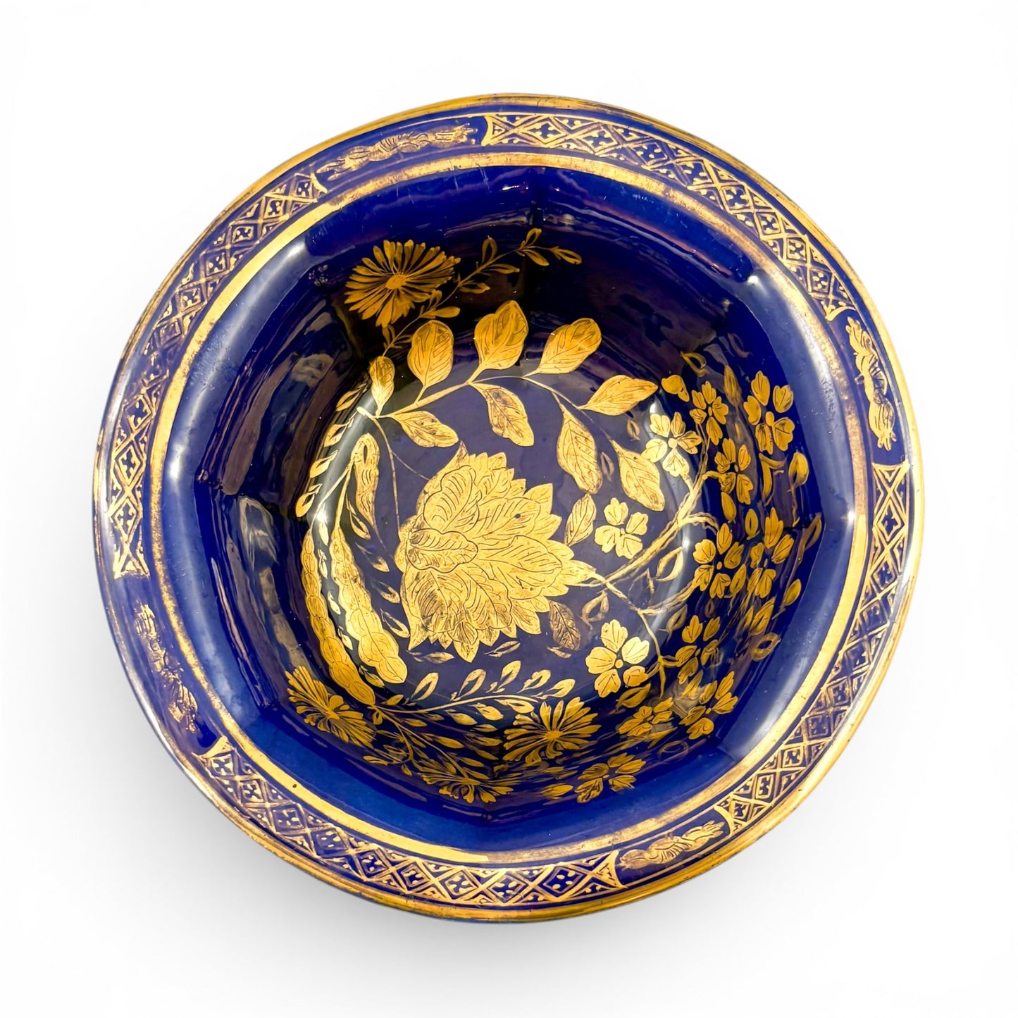 Mason's Ironstone bowl, cobalt blue with gilt florals