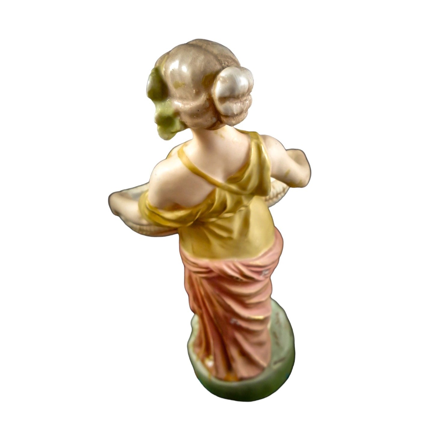 Antique Royal Dux figurine of young woman with papyrus basket, model 2077, circa 1900