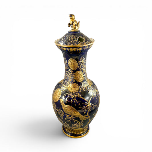 Mason's Ironstone monumental urn, cobalt blue and gilt