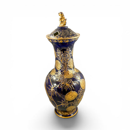 Mason's Ironstone monumental urn, cobalt blue and gilt