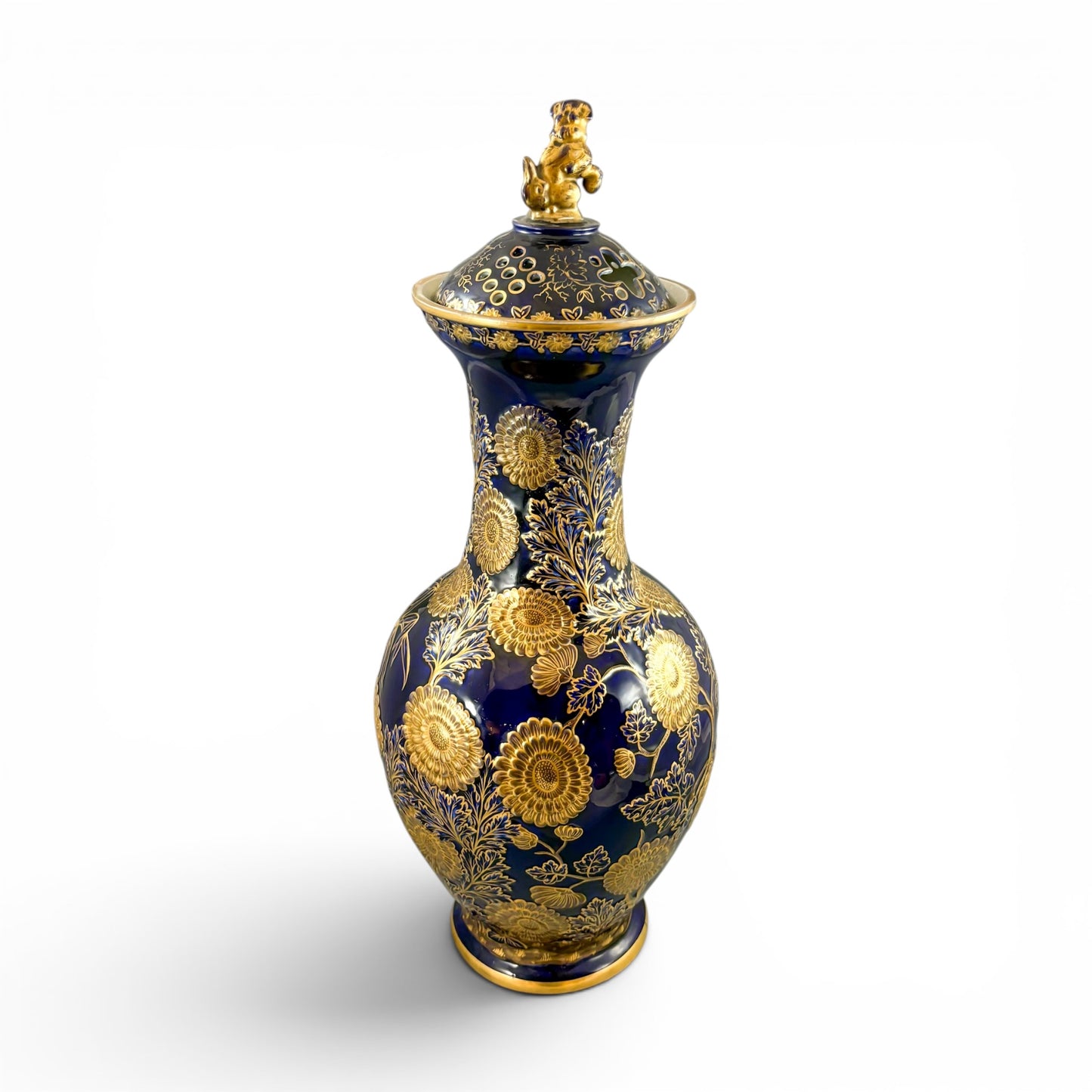 Mason's Ironstone monumental urn, cobalt blue and gilt