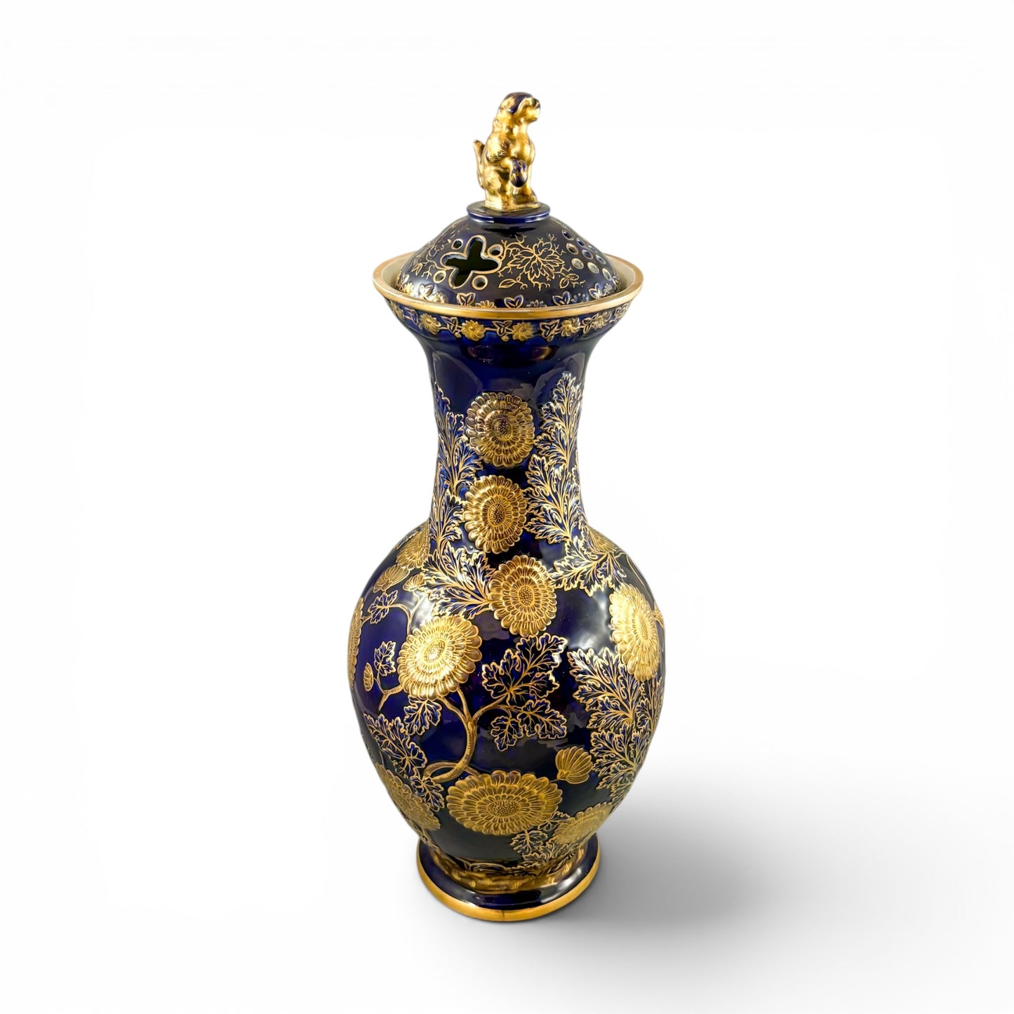 Mason's Ironstone monumental urn, cobalt blue and gilt