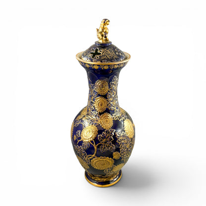 Mason's Ironstone monumental urn, cobalt blue and gilt