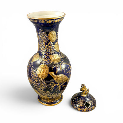 Mason's Ironstone monumental urn, cobalt blue and gilt