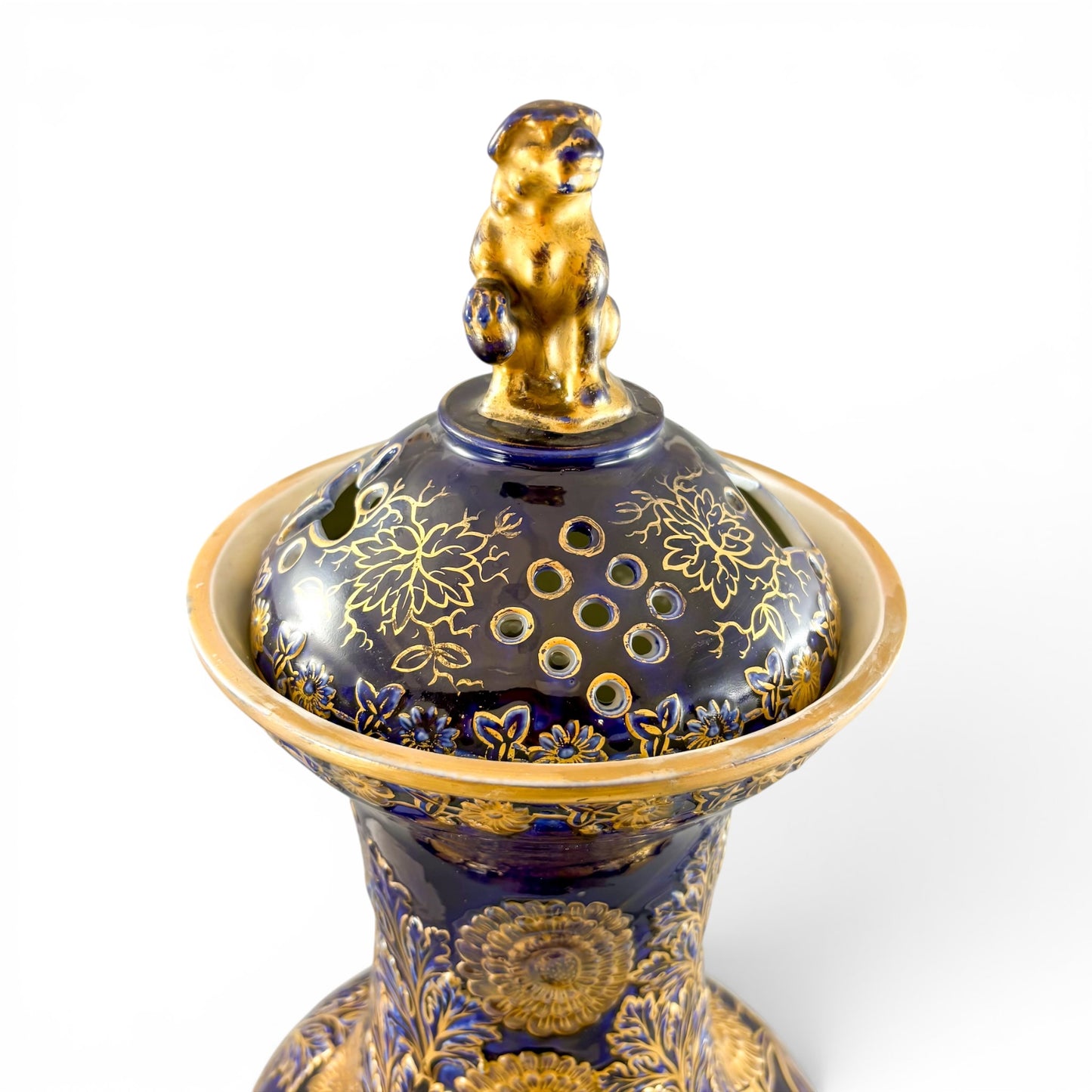 Mason's Ironstone monumental urn, cobalt blue and gilt