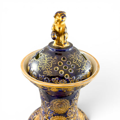 Mason's Ironstone monumental urn, cobalt blue and gilt