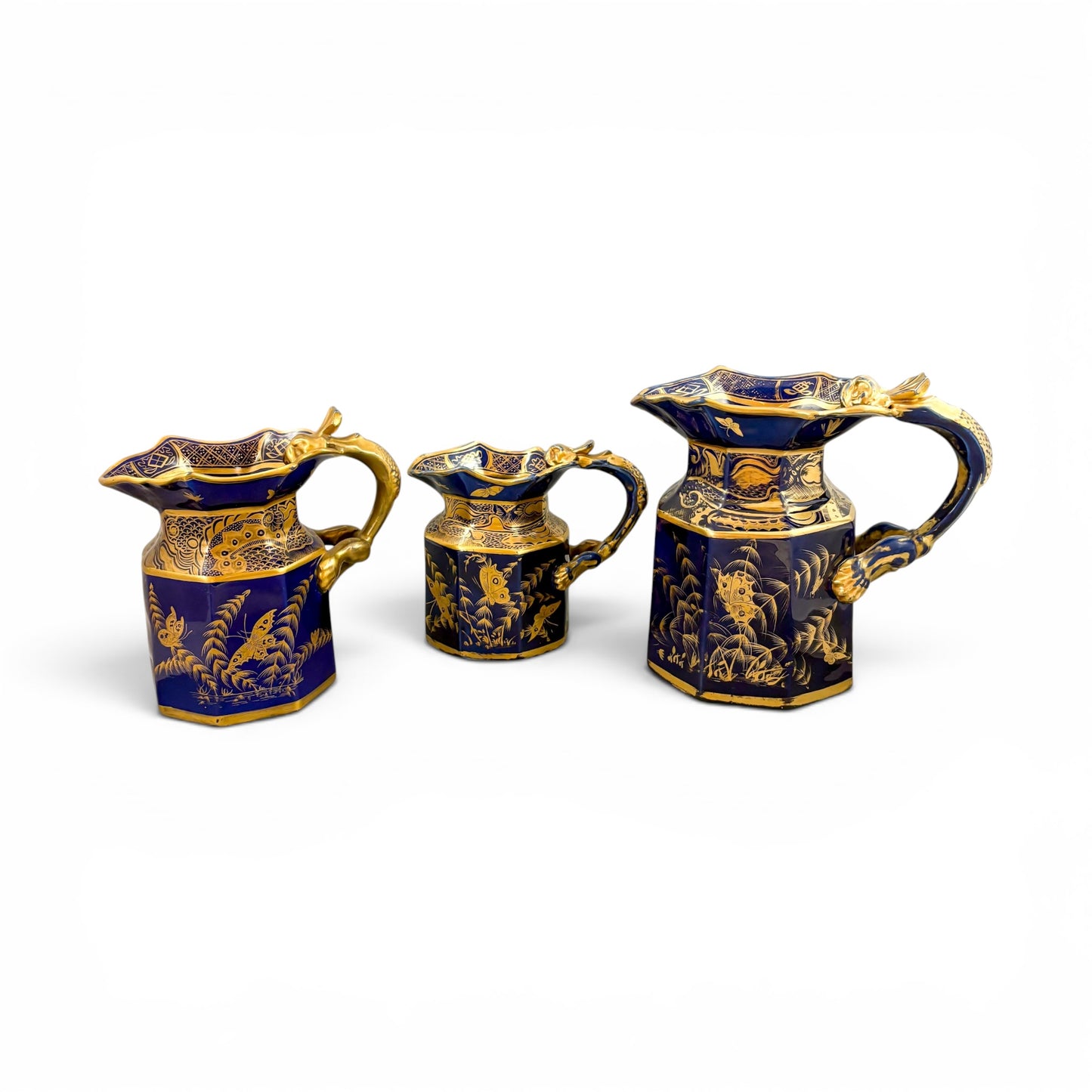 Mason's Ironstone jugs, Georgian, cobalt blue and gilt