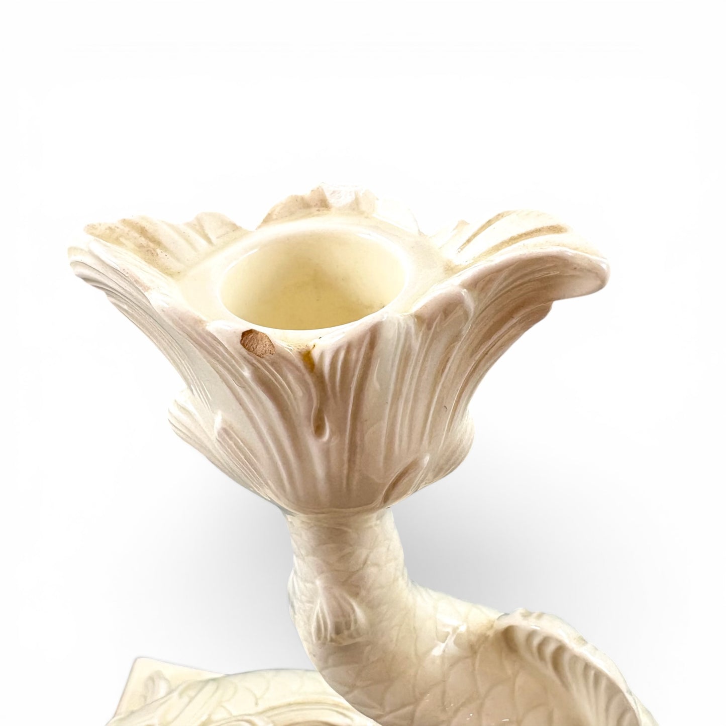 Wedgwood cream fish candlestick, Etruria & Barlaston