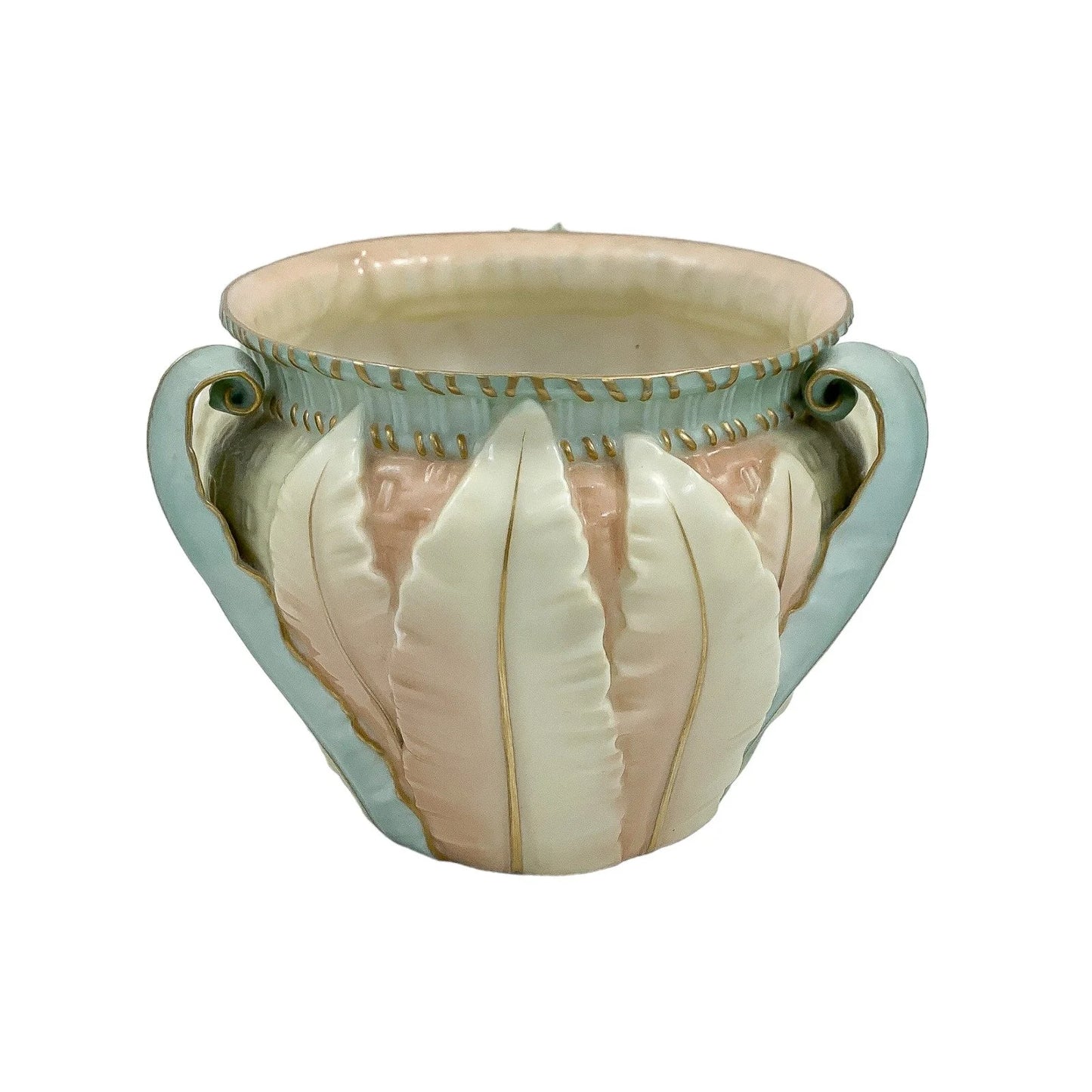 Art Nouveau Royal Worcester ivory blush planter/jardiniere/cache pot with leaf design