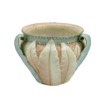 Art Nouveau Royal Worcester ivory blush planter/jardiniere/cache pot with leaf design