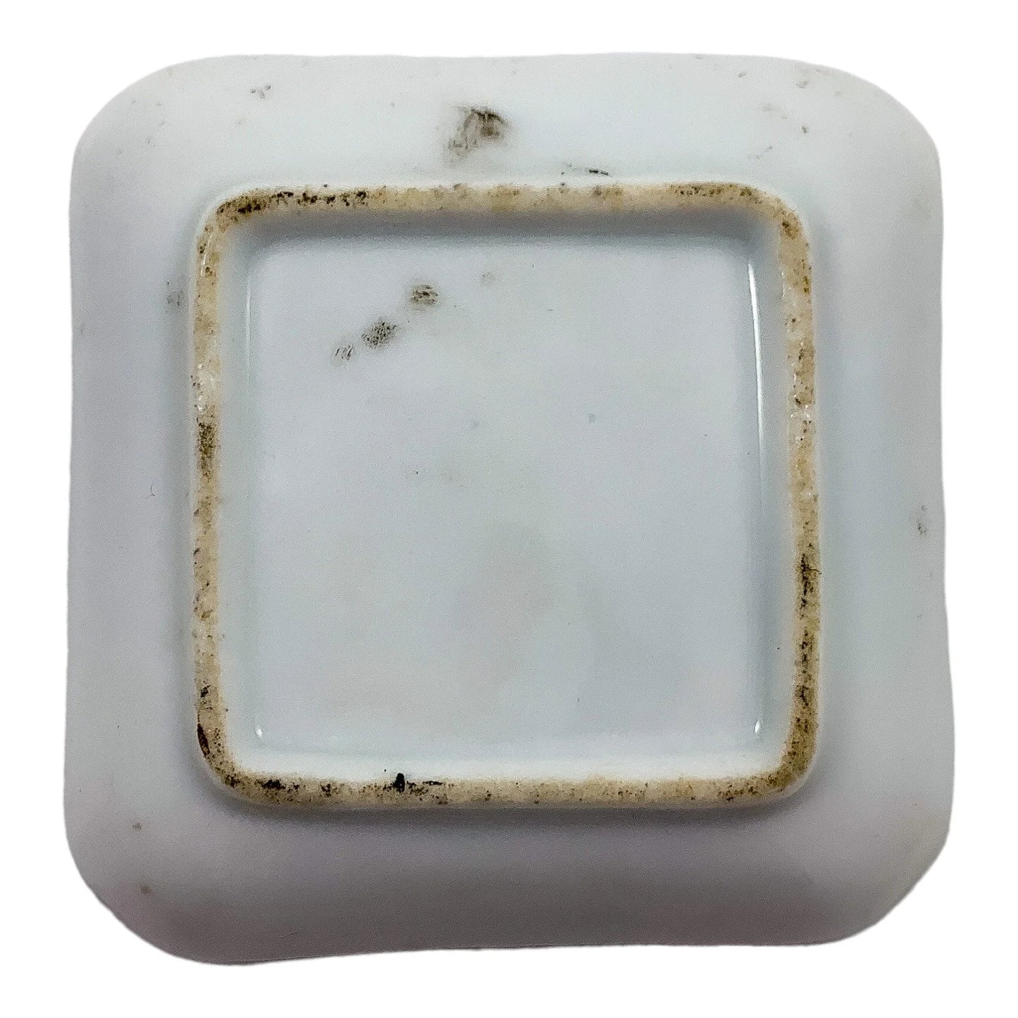 19th Century German KPM square miniature porcelain bowl / pin trinket dish with portrait of lady in feather plume hat