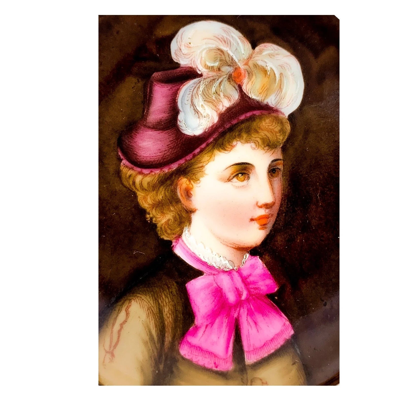 19th Century Biedermeier German KPM miniature porcelain bowl / trinket dish with portrait of lady