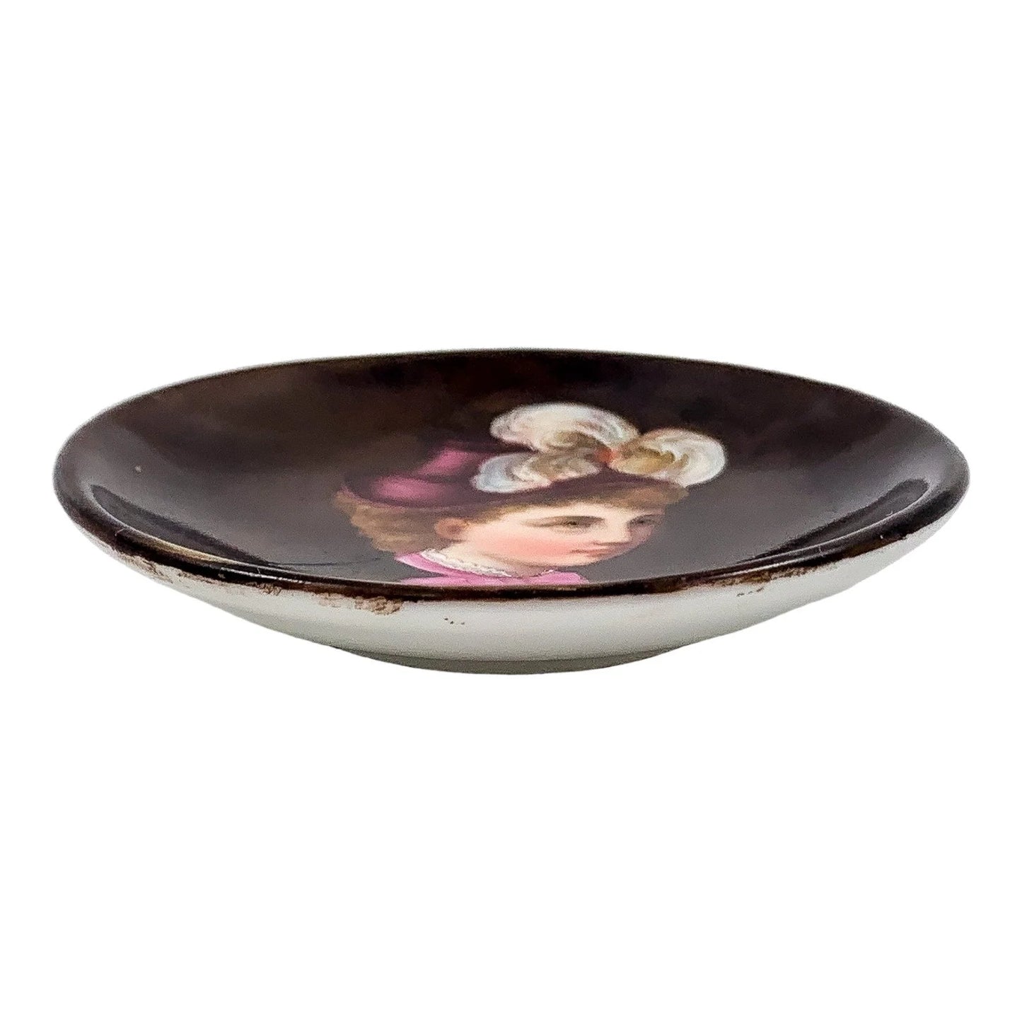 19th Century Biedermeier German KPM miniature porcelain bowl / trinket dish with portrait of lady
