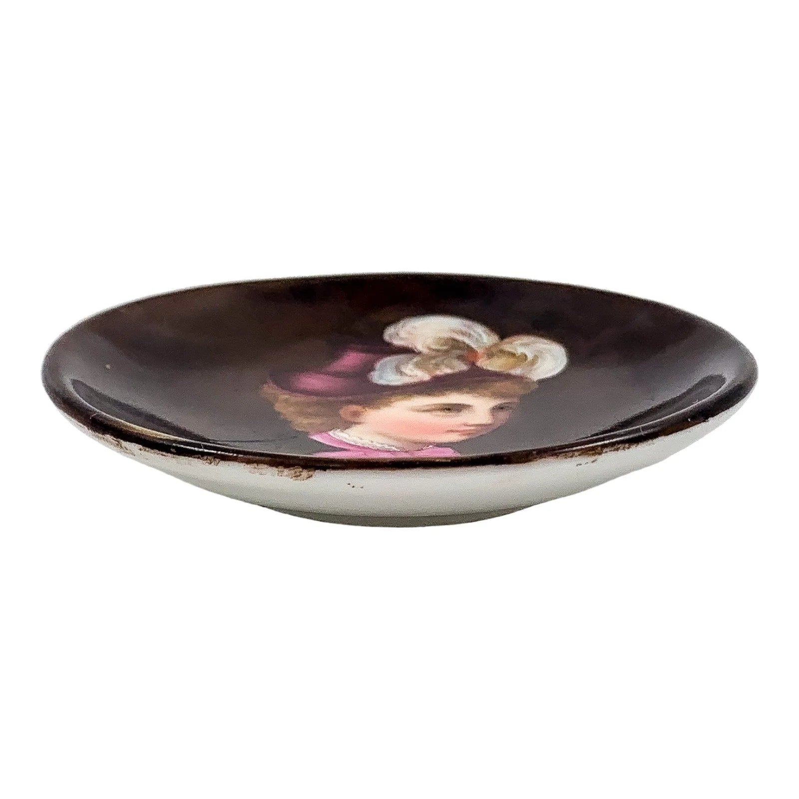 19th Century Biedermeier German KPM miniature porcelain bowl / trinket dish with portrait of lady